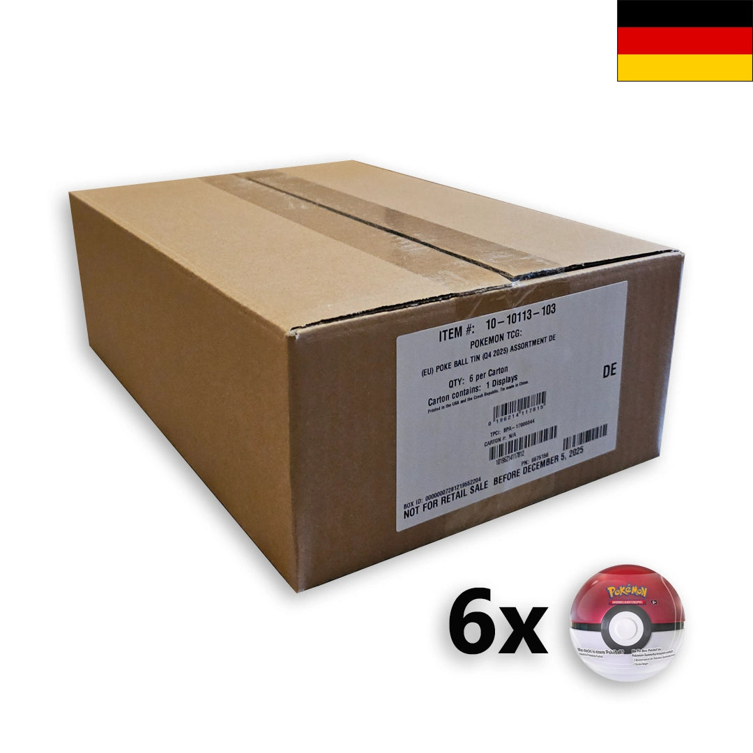 Pokémon Pokéball Tin Herbst 2025 (Deutsch) Sealed Case - Stunning Cards